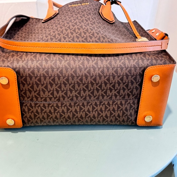 Michael Kors Woman's Logo Handbag, Chocolate Brown with Tan Leather - Picture 5 of 13